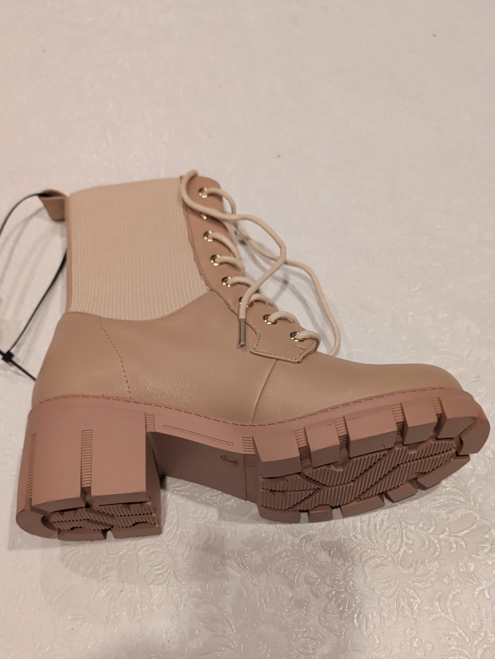 Amazon Women's Chunky Lace-Up Combat Boots in Beige